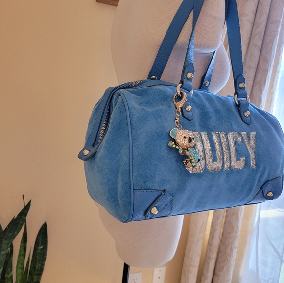 Juicy Couture Velour Sequin Steffy Mini Duffle Bag in Blue and Silver - Picture 4 of 12